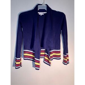 Blue cardigan pullover block color detail on sleeves and bottom | Size M